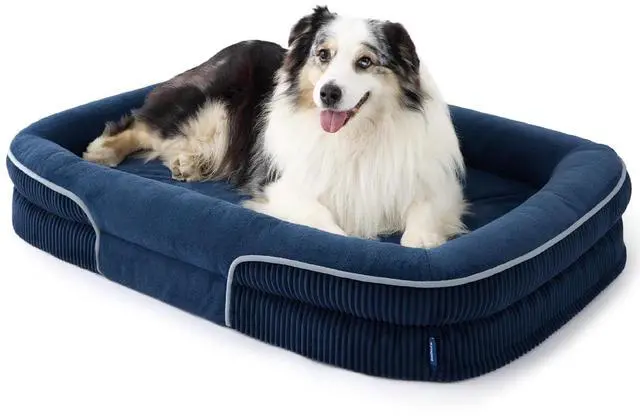 Main image of XLPro 360°Oval Bolster Orthopedic Dog Beds Large Sized Dog,45" Blue | Egg-Crate Foam for Senior Dogs, Big Comfort Pet Sofa Couch with Ultra-Soft Fleece Waterproof Washable Cover