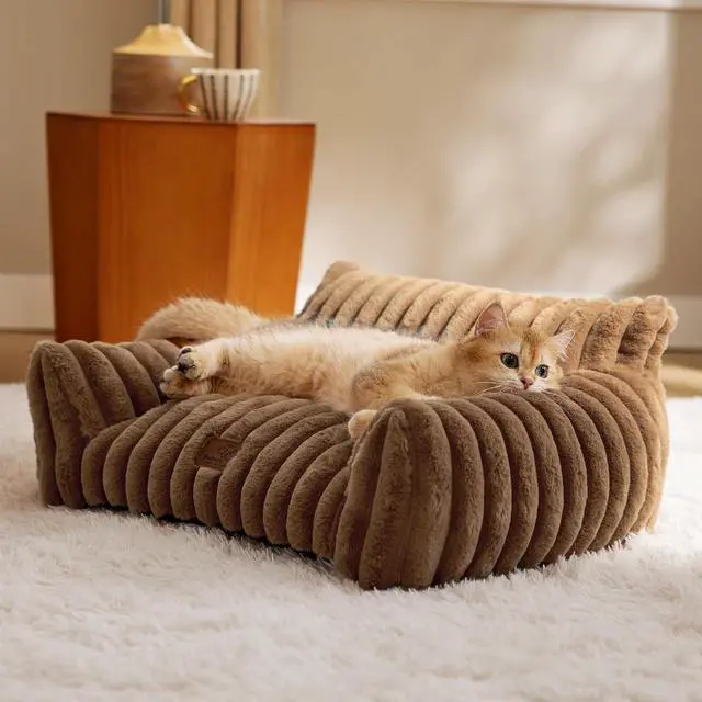 Alt view image 7 of 7 - ComfyFleece Shown on TV Fluffy Cat Couch for Pets,24in Camel Brown | Cat Beds for Indoor Cats,Supportive Pet Sofa,Dog Couch Bed Seen on Good Day New York,Removable Washable Cover,Up to 10 Lbs