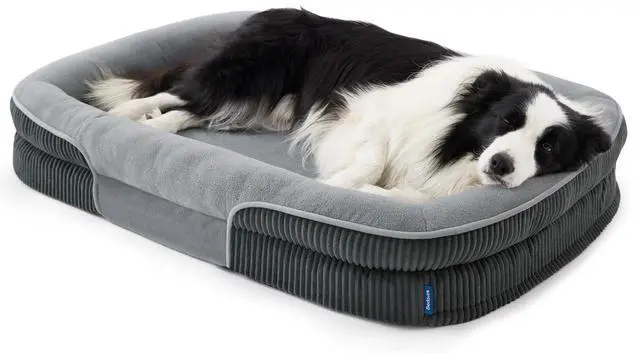 Main image of XL 360°Oval Bolster Orthopedic Dog Beds Large Sized Dog,42" Grey | Egg-Crate Foam for Senior Dogs, Big Comfort Pet Sofa Couch with Ultra-Soft Fleece Waterproof Washable Cover