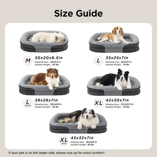 Alt view image 6 of 7 - XL 360°Oval Bolster Orthopedic Dog Beds Large Sized Dog,42" Grey | Egg-Crate Foam for Senior Dogs, Big Comfort Pet Sofa Couch with Ultra-Soft Fleece Waterproof Washable Cover