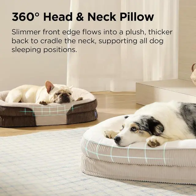 Alt view image 2 of 7 - 360°Oval Bolster Orthopedic Dog Bed Medium Size Dog,30" Brown | Egg-Crate Foam for Senior Dogs, Big Comfort Pet Sofa Couch with Ultra-Soft Fleece Waterproof Washable Cover