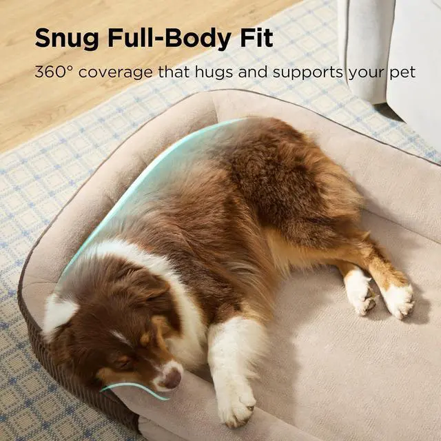 Alt view image 3 of 7 - 360°Oval Bolster Orthopedic Dog Bed Medium Size Dog,30" Brown | Egg-Crate Foam for Senior Dogs, Big Comfort Pet Sofa Couch with Ultra-Soft Fleece Waterproof Washable Cover