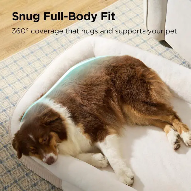 Alt view image 3 of 7 - XLPro 360°Oval Bolster Orthopedic Dog Beds Large Sized Dog,45" Beige