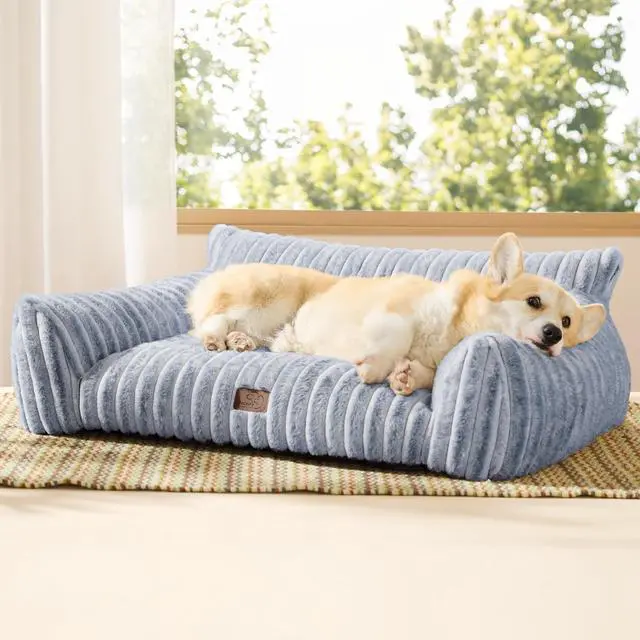 Main image of ComfyFleece Shown on TV Dog Couch for Medium Dogs,36in Blue Indigo | Dog Couch Bed with Removable Washable Cover,Supportive Pet Sofa for Medium Large Dogs,Seen on Good Day New York,Up to 40 Lbs