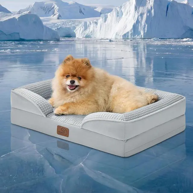 Main image of Cooling Dog Beds for Small Dogs with Removable Washable Cover | 24" Orthopedic Puppy Couch Sofa Waterproof, Comfy Bolster Sides, Cool Pet bed for Cats,Senior Dogs, Cooling Grey