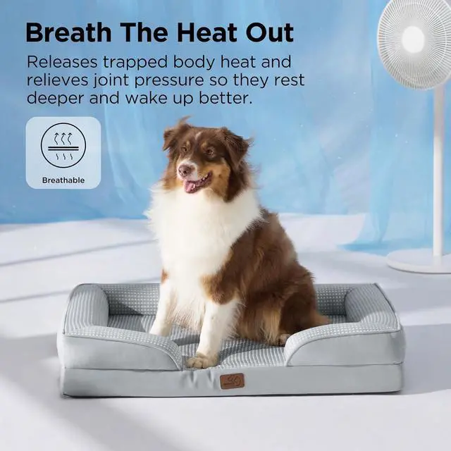 Alt view image 4 of 7 - Cooling Dog Beds for Small Dogs with Removable Washable Cover | 24" Orthopedic Puppy Couch Sofa Waterproof, Comfy Bolster Sides, Cool Pet bed for Cats,Senior Dogs, Cooling Grey