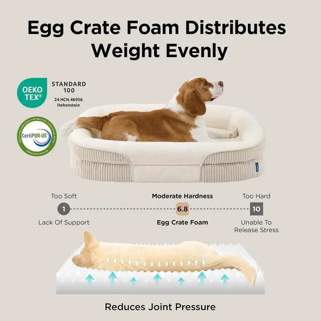 Alt view image 4 of 7 - XLPro 360°Oval Bolster Orthopedic Dog Beds Large Sized Dog,45" Beige
