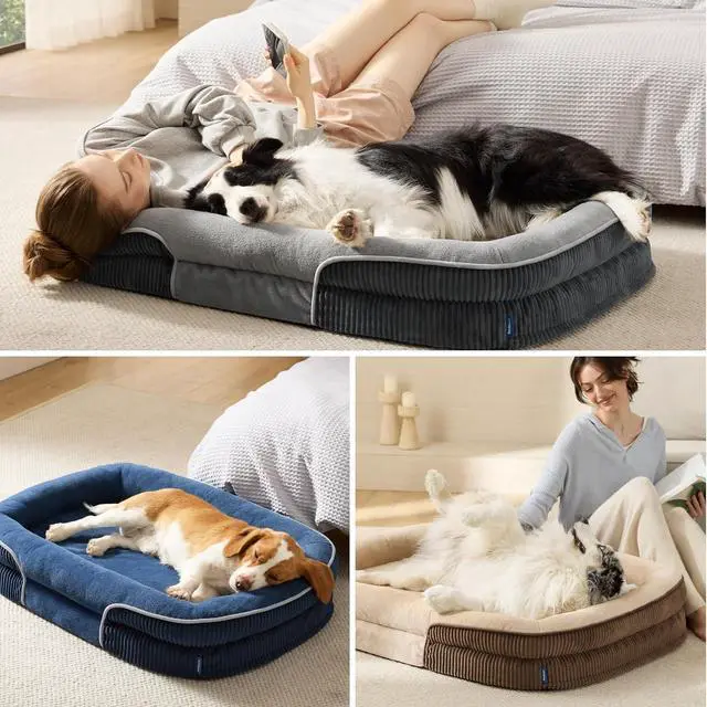 Alt view image 5 of 7 - 360°Oval Bolster Orthopedic Dog Bed Medium Size Dog,30" Brown | Egg-Crate Foam for Senior Dogs, Big Comfort Pet Sofa Couch with Ultra-Soft Fleece Waterproof Washable Cover