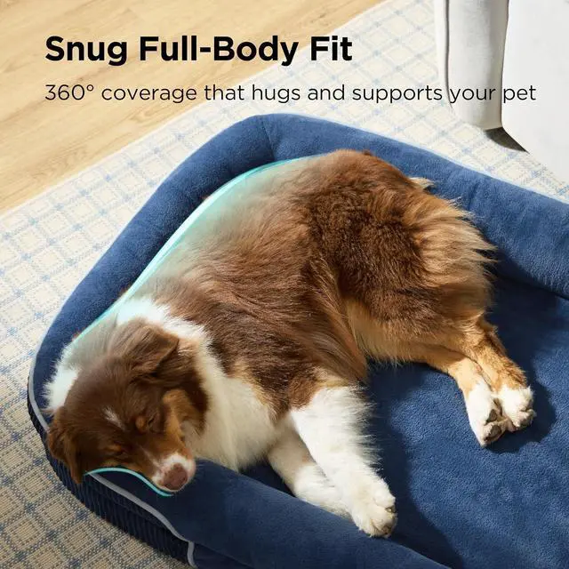 Alt view image 3 of 7 - LPlus 360°Oval Bolster Orthopedic Dog Beds Large Sized Dog,38" Blue | Egg-Crate Foam for Senior Dogs, Big Comfort Pet Sofa Couch with Ultra-Soft Fleece Waterproof Washable Cover