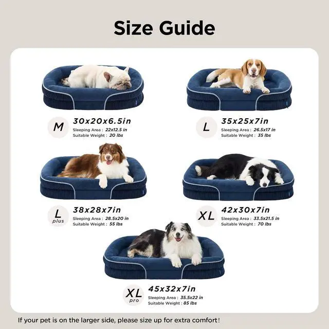 Alt view image 6 of 7 - LPlus 360°Oval Bolster Orthopedic Dog Beds Large Sized Dog,38" Blue | Egg-Crate Foam for Senior Dogs, Big Comfort Pet Sofa Couch with Ultra-Soft Fleece Waterproof Washable Cover