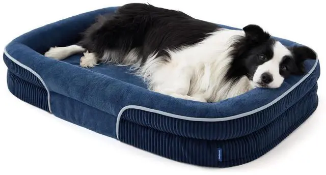 Main image of XL 360°Oval Bolster Orthopedic Dog Beds Large Sized Dog,42" Blue | Egg-Crate Foam for Senior Dogs, Big Comfort Pet Sofa Couch with Ultra-Soft Fleece Waterproof Washable Cover