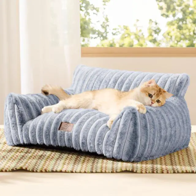 Main image of ComfyFleece Shown on TV Fluffy Cat Couch for Pets,24in Blue Indigo | Cat Beds for Indoor Cats,Supportive Pet Sofa,Dog Couch Bed Seen on Good Day New York,Removable Washable Cover,Up to 10 Lbs