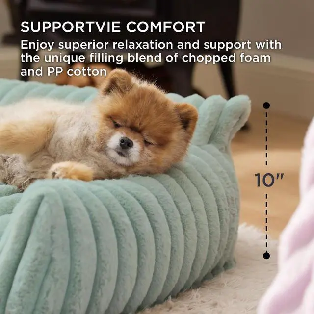 Alt view image 3 of 7 - ComfyFleece Shown on TV Fluffy Cute Dog Couch for Pets,30in Green | Small & Medium Dog Bed Washable Cover,Supportive Couch Bed for Small Dogs,Pet Sofa Seen on Good Day New York,Up to 20 Lbs