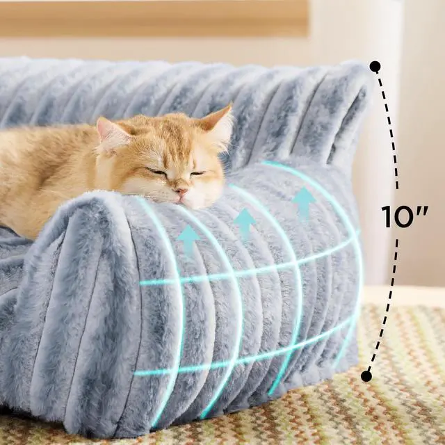 Alt view image 3 of 7 - ComfyFleece Shown on TV Fluffy Cat Couch for Pets,24in Blue Indigo | Cat Beds for Indoor Cats,Supportive Pet Sofa,Dog Couch Bed Seen on Good Day New York,Removable Washable Cover,Up to 10 Lbs