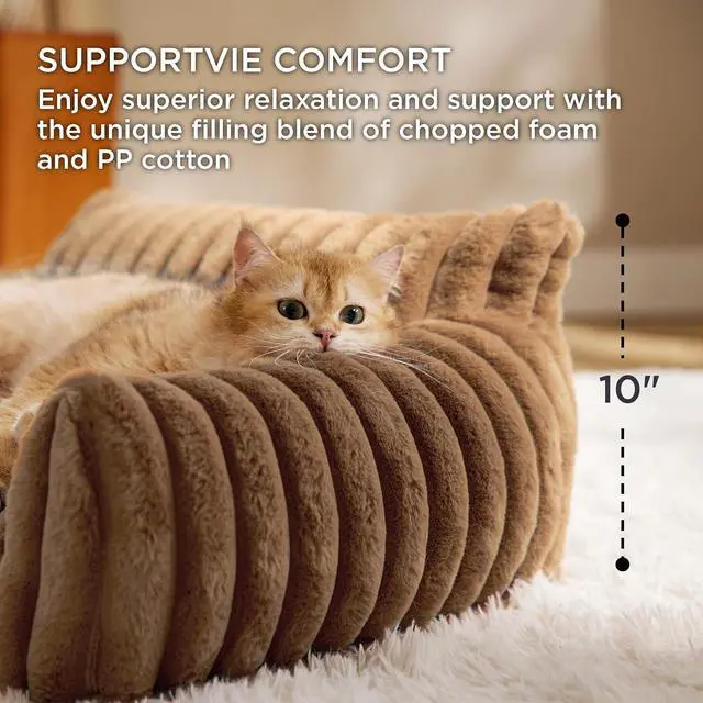 Alt view image 3 of 7 - ComfyFleece Shown on TV Fluffy Dog Couch for Pets,30in Camel Brown | Small & Medium Dog Bed Washable Cover,Supportive Couch Bed for Small Dogs,Pet Sofa Seen on Good Day New York,Up to 20 Lbs