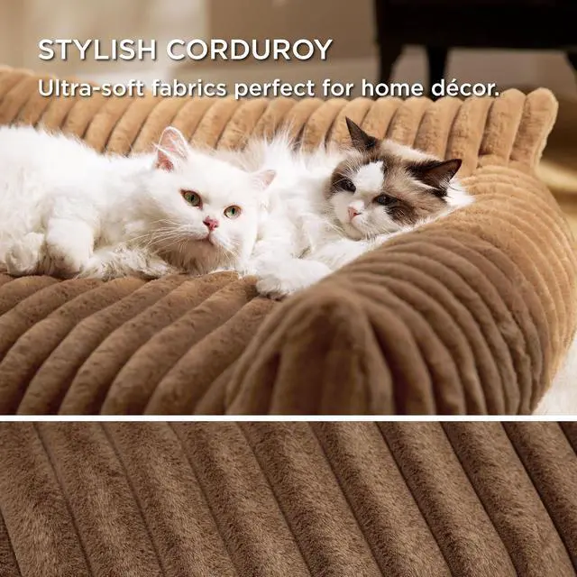 Alt view image 4 of 7 - ComfyFleece Shown on TV Fluffy Dog Couch for Pets,30in Camel Brown | Small & Medium Dog Bed Washable Cover,Supportive Couch Bed for Small Dogs,Pet Sofa Seen on Good Day New York,Up to 20 Lbs