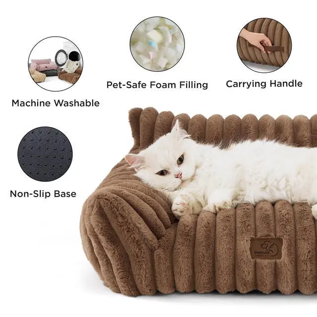 Alt view image 5 of 7 - ComfyFleece Shown on TV Fluffy Dog Couch for Pets,30in Camel Brown | Small & Medium Dog Bed Washable Cover,Supportive Couch Bed for Small Dogs,Pet Sofa Seen on Good Day New York,Up to 20 Lbs