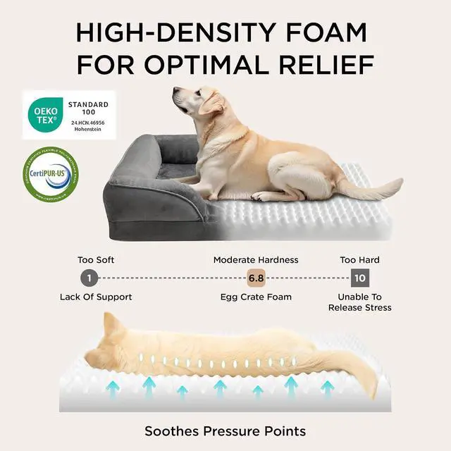 Alt view image 3 of 7 - Orthopedic XL Pro Dog Bed Extra Large with Removable Washable Cover | 45" Classic Jumbo Dog Couch Sofa Waterproof, Comfy Bolster Sides, Nonslip Bottom, Pet Bed for Cats,Senior Dogs, Dark Grey
