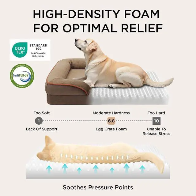 Alt view image 3 of 7 - Orthopedic XL Pro Dog Bed Extra Large with Removable Washable Cover | 45" Classic Jumbo Dog Couch Sofa Waterproof, Comfy Bolster Sides, Nonslip Bottom, Pet Bed for Cats,Senior Dogs, Brown