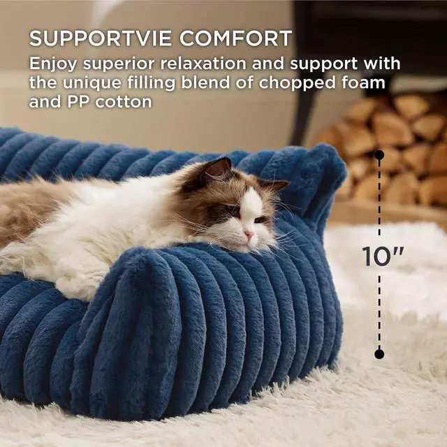 Alt view image 3 of 6 - ComfyFleece Shown on TV Fluffy Dog Couch for Pets,30in Night Blue | Small & Medium Dog Bed Washable Cover,Supportive Couch Bed for Small Dogs,Pet Sofa Seen on Good Day New York,Up to 20 Lbs