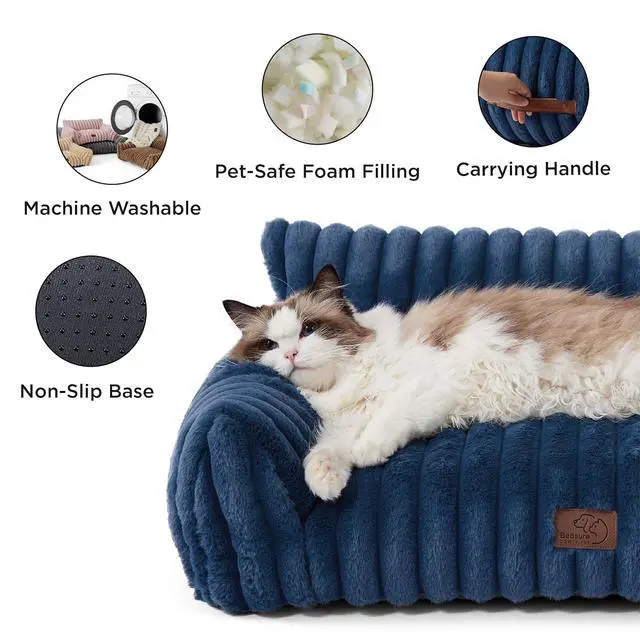 Alt view image 5 of 6 - ComfyFleece Shown on TV Fluffy Dog Couch for Pets,30in Night Blue | Small & Medium Dog Bed Washable Cover,Supportive Couch Bed for Small Dogs,Pet Sofa Seen on Good Day New York,Up to 20 Lbs