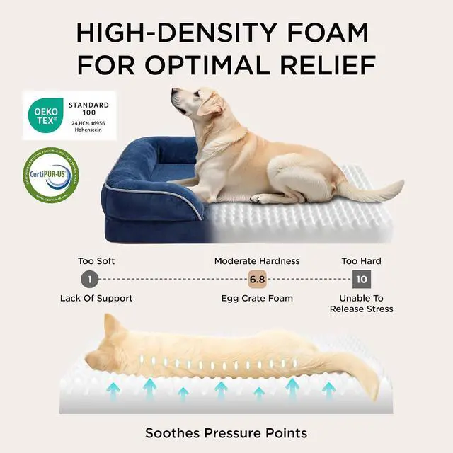 Alt view image 3 of 7 - Orthopedic XL Pro Dog Bed Extra Large with Removable Washable Cover | 45" Classic Jumbo Dog Couch Sofa Waterproof, Comfy Bolster Sides, Nonslip Bottom, Pet Bed for Cats,Senior Dogs, Blue Navy