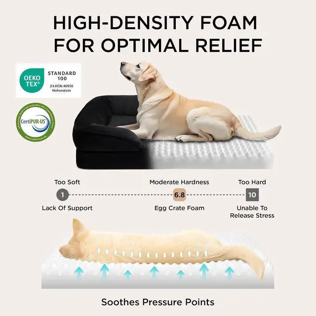 Alt view image 3 of 7 - Orthopedic XL Pro Dog Bed Extra Large with Removable Washable Cover | 45" Classic Jumbo Dog Couch Sofa Waterproof, Comfy Bolster Sides, Nonslip Bottom, Pet Bed for Cats,Senior Dogs, Black