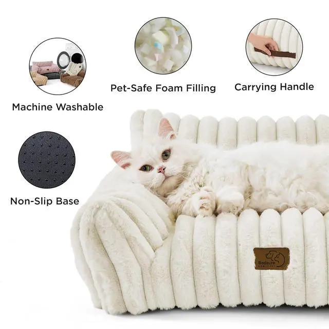 Alt view image 5 of 7 - ComfyFleece Shown on TV Cute Dog Couch for Medium Dogs,36in Cream | Dog Couch Bed with Removable Washable Cover,Supportive Pet Sofa for Medium Large Dogs,Seen on Good Day New York,Up to 40 Lbs