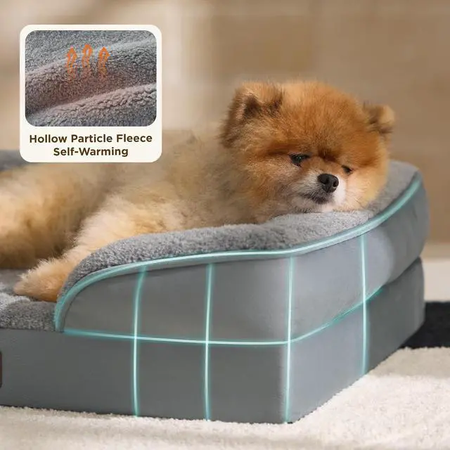 Alt view image 6 of 7 - Self Warming Orthopedic Dog Bed Medium Size Dogs - Washable Medium Dog Bed Waterproof, Comfort Pet Couch with Removable Cover, Pets Sofa with Nonskid Bottom, Grey, Non-Electric