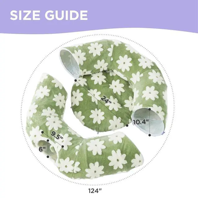 Alt view image 5 of 6 - Lesure Donut Cute Jacquard Large Cat Tunnel Bed Kitten Toys for Dog Bunny | 39.5x39.5x10in,Round Large Cat Bed Tube for Multi Kittens,Pet Peekaboo Cave Toy,Spiral Hideaway,Washable Cushion,Green