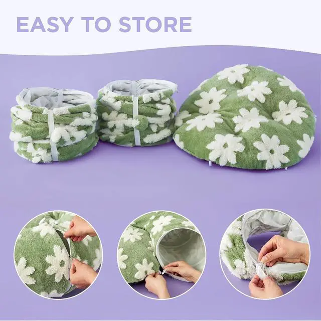 Alt view image 4 of 6 - Lesure Donut Cute Jacquard Large Cat Tunnel Bed Kitten Toys for Dog Bunny | 39.5x39.5x10in,Round Large Cat Bed Tube for Multi Kittens,Pet Peekaboo Cave Toy,Spiral Hideaway,Washable Cushion,Green