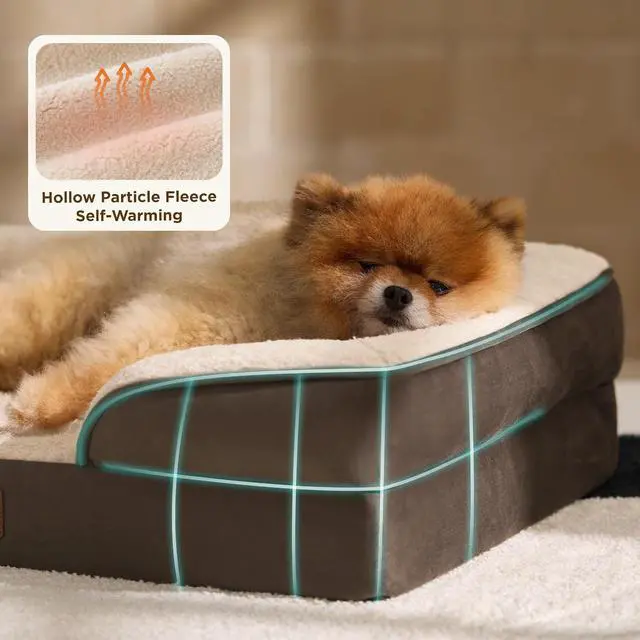 Alt view image 6 of 7 - Self Warming Orthopedic Dogs Bed for Small Dogs - Washable Small Dog Bed Waterproof, Comfort Pet Couch with Removable Cover, Pets Sofa with Nonskid Bottom, Brown, Non-Electric