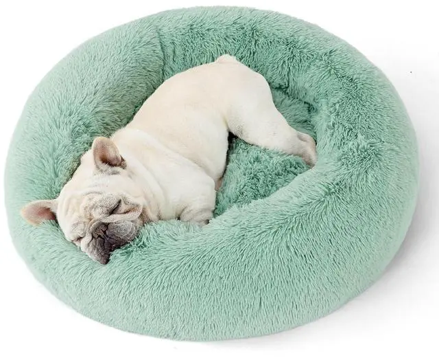 Main image of Calming Dog Bed Medium Size Dog Donut Washable Pet Bed,30ins | Fluffy Faux Fur Round Cuddler,Machine Washable,Anti-Slip Bottom,Anti-Anxiety,Deep Sleeping for Pets Up to 45 Lbs,Apple green