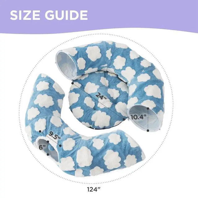 Alt view image 5 of 6 - Lesure Donut Cute Jacquard Large Cat Tunnel Bed Kitten Toys for Dog Bunny | 39.5x39.5x10in,Round Large Cat Bed Tube for Multi Kittens,Pet Peekaboo Cave Toy,Spiral Hideaway,Washable Cushion,Blue
