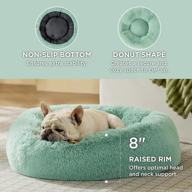 Alt view image 3 of 6 - Calming Dog Bed Medium Size Dog Donut Washable Pet Bed,30ins | Fluffy Faux Fur Round Cuddler,Machine Washable,Anti-Slip Bottom,Anti-Anxiety,Deep Sleeping for Pets Up to 45 Lbs,Apple green