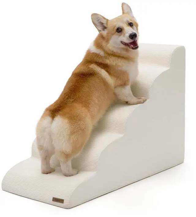 Main image of Lesure Dog Pet Stairs for High Bed, Beige, 5 Steps | Pet Steps Ramp for Small Dogs, 33D CertiPUR-US Certified Foam, Indoor and Car Use, Non-Slip Bottom, Removable Cover