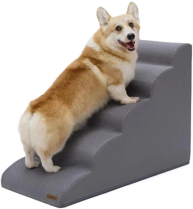 Main image of Lesure Dog Pet Stairs for High Bed, Grey, 5 Steps | Pet Steps Ramp for Small Dogs, 33D CertiPUR-US Certified Foam, Indoor and Car Use, Non-Slip Bottom, Removable Cover