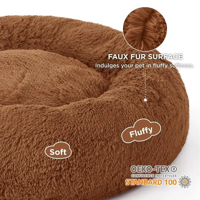 Alt view image 5 of 7 - Calming Dog Beds Large Sized Dog Donut Washable Pet Bed,36in Copper | Fluffy Faux Fur Round Cuddler,with Removable Washable Cover,Anti-Slip Bottom,Anti-Anxiety,Deep Sleeping for Pets Up to 80 Lbs