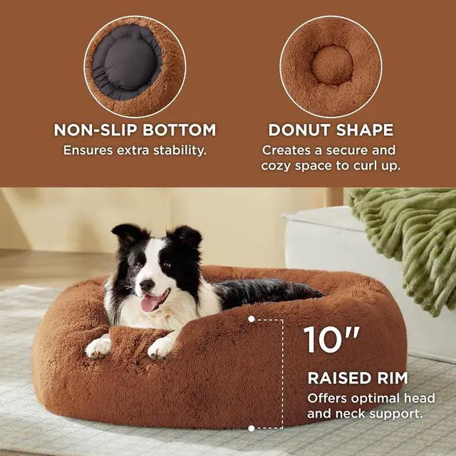 Alt view image 4 of 7 - Calming Dog Beds Large Sized Dog Donut Washable Pet Bed,36in Copper | Fluffy Faux Fur Round Cuddler,with Removable Washable Cover,Anti-Slip Bottom,Anti-Anxiety,Deep Sleeping for Pets Up to 80 Lbs
