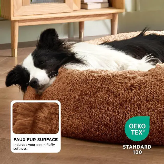 Alt view image 3 of 7 - Calming Dog Beds Large Sized Dog Donut Washable Pet Bed,36in Copper | Fluffy Faux Fur Round Cuddler,with Removable Washable Cover,Anti-Slip Bottom,Anti-Anxiety,Deep Sleeping for Pets Up to 80 Lbs