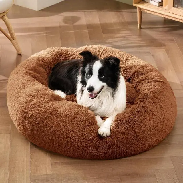 Alt view image 6 of 7 - Calming Dog Beds Large Sized Dog Donut Washable Pet Bed,36in Copper | Fluffy Faux Fur Round Cuddler,with Removable Washable Cover,Anti-Slip Bottom,Anti-Anxiety,Deep Sleeping for Pets Up to 80 Lbs