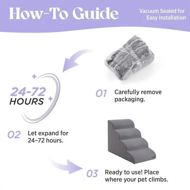 Alt view image 5 of 7 - Lesure Dog Pet Stairs for High Bed, Grey, 5 Steps | Pet Steps Ramp for Small Dogs, 33D CertiPUR-US Certified Foam, Indoor and Car Use, Non-Slip Bottom, Removable Cover