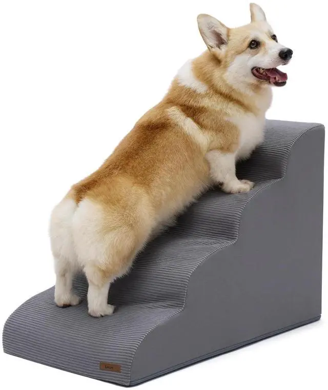 Main image of Lesure Dog Pet Stairs for Small Dogs, Grey, 4 Steps | Pet Steps Ramp for High bed and Couch, 33D CertiPUR-US Certified Foam, Indoor and Car Use, Non-Slip Bottom, Removable Cover