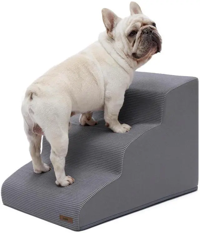 Main image of Lesure Dog Pet Stairs for Small Dogs and Cats, Grey, 3 Steps | Pet Steps Ramp for Bed and Couch, 33D CertiPUR-US Certified Foam, Indoor and Car Use, Non-Slip Bottom, Removable Cover