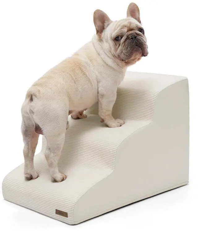 Main image of Lesure Dog Pet Stairs for Small Dogs and Cats, Beige, 3 Steps | Pet Steps Ramp for Bed and Couch, 33D CertiPUR-US Certified Foam, Indoor and Car Use, Non-Slip Bottom, Removable Cover