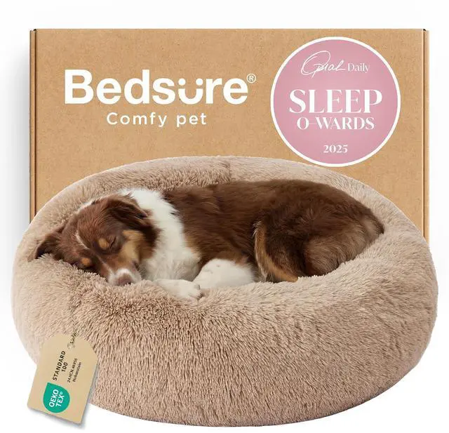 Main image of Calming Dog Beds Large Sized Dog Donut Washable Pet Bed,36ins Camel | Oprah Daily Award,Fluffy Faux Fur Round Cuddler,Removable Washable Cover,Anti-Slip Bottom,Anti-Anxiety,Up to 80 Lbs