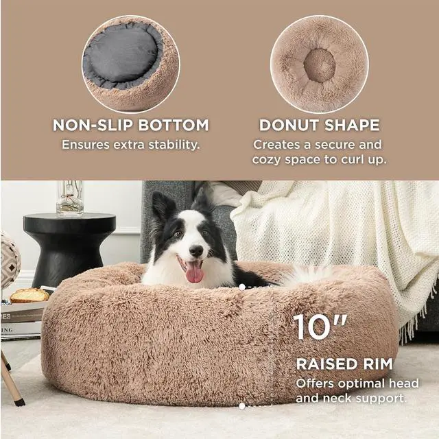 Alt view image 3 of 7 - Calming Dog Beds Large Sized Dog Donut Washable Pet Bed,36ins Camel | Oprah Daily Award,Fluffy Faux Fur Round Cuddler,Removable Washable Cover,Anti-Slip Bottom,Anti-Anxiety,Up to 80 Lbs