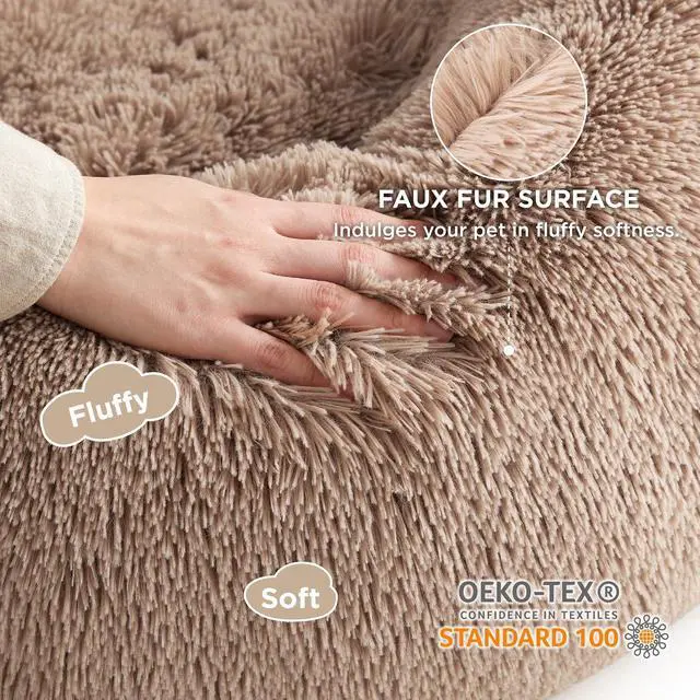 Alt view image 2 of 7 - Calming Dog Beds Large Sized Dog Donut Washable Pet Bed,36ins Camel | Oprah Daily Award,Fluffy Faux Fur Round Cuddler,Removable Washable Cover,Anti-Slip Bottom,Anti-Anxiety,Up to 80 Lbs