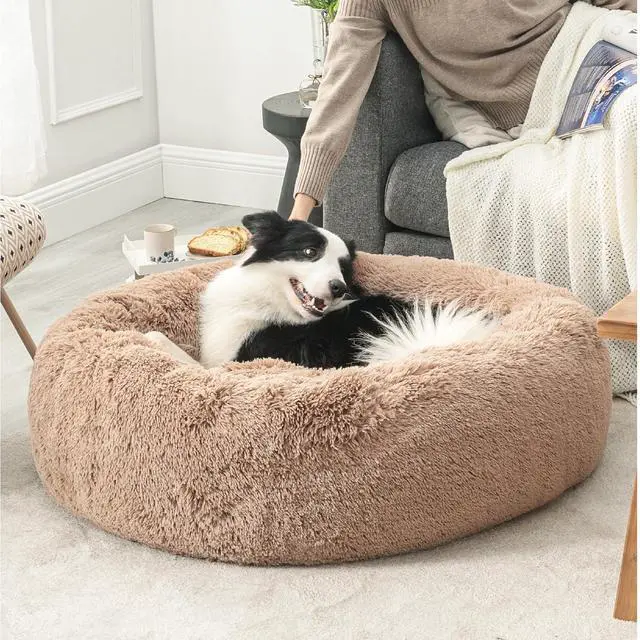 Alt view image 4 of 7 - Calming Dog Beds Large Sized Dog Donut Washable Pet Bed,36ins Camel | Oprah Daily Award,Fluffy Faux Fur Round Cuddler,Removable Washable Cover,Anti-Slip Bottom,Anti-Anxiety,Up to 80 Lbs