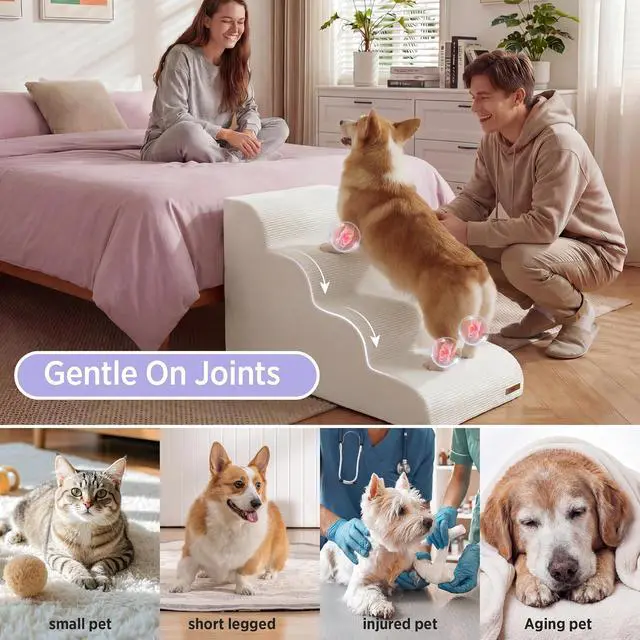 Alt view image 4 of 7 - Lesure Dog Pet Stairs for Small Dogs, Beige, 4 Steps | Pet Steps Ramp for High bed and Couch, 33D CertiPUR-US Certified Foam, Indoor and Car Use, Non-Slip Bottom, Removable Cover